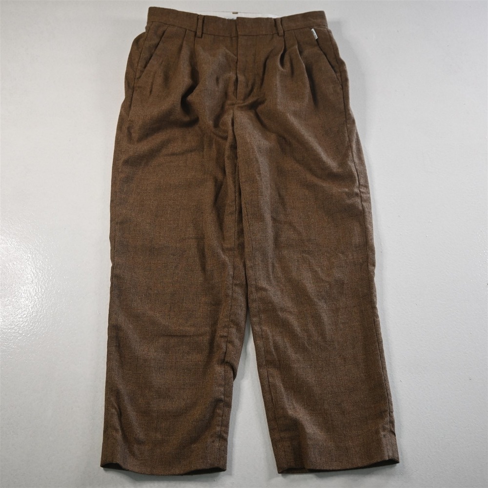 Banks Journal 30x25 Brown Check Flannel‎ Wool Pleated High Waist Mens Pants
